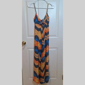 Olivaceous Orange Blue Wavy Geometric Print Tie Bust Maxi Dress Sundress Size S - Picture 1 of 12