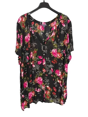 Roamans Multicolor Floral Button Front Top Size 40W Rayon Semi Sheer Gauzy  - Image 1 of 4