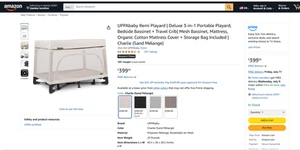UPPAbaby Remi Deluxe 3-in-1 Portable Playard, Bedside, Charlie - Sand Mélange - Picture 1 of 15