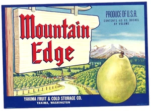 Etiqueta original de caja de pera Mountain Edge Yakima Washington Village SIN CÓDIGO POSTAL - Imagen 1 de 1