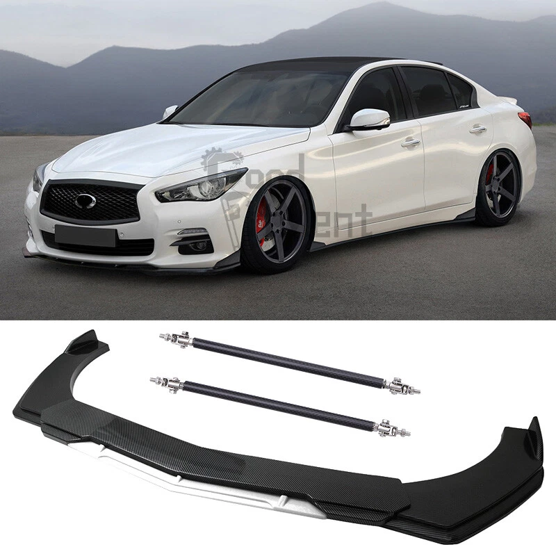 Parachoques delantero de carbono divisor de alerón labial + varillas de puntal para Infiniti Q50 G37 sedán Foto 1 de 4