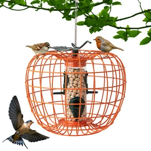 Squirrel-Proof Pumpkin Bird Feeder w/ Cage 4 Metal Ports 4 Perches Drainage Hole - Picture 1 of 10