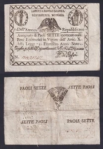 Banknote Italy Papal State 7 Paoli 1798 P.-S537 BB+/VF+ - Picture 1 of 1