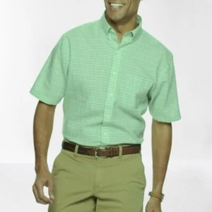 Croft & Barrow Shirt Short Sleeve Easy-Care Button-Down Linen-Blend Green - Picture 1 of 1