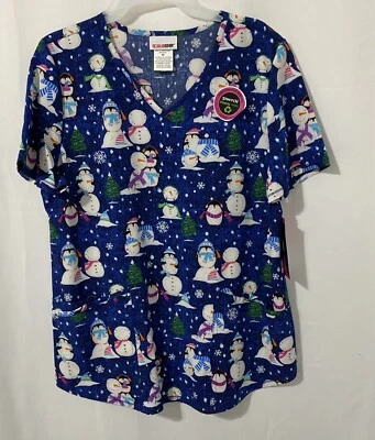 Scrubstar Women’s Scrub Top Snowman Penguins Holiday Medical Nursing Medium NWT - Изображение 1 из 4