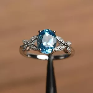 1.50Ct Lab-Created Blue Topaz Solitaire Engagement Ring 14K White Gold Plated - Picture 1 of 8