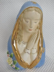 Vintage Ceramic Sanmyro Japan Madonna Figurine Statue Gold Trim and Roses - Picture 1 of 5