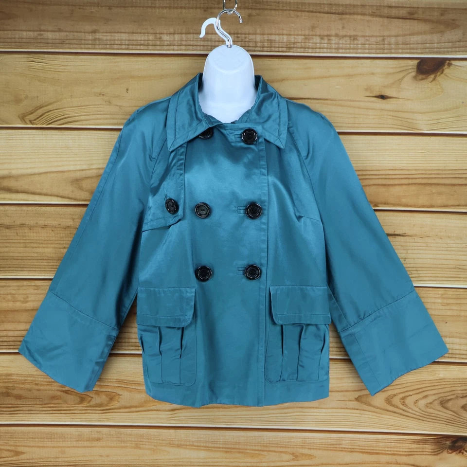 Emma James Jacket Womens Size 14 Shimmering Blue-Green Collared Buttons Pockets - Image 1 of 4