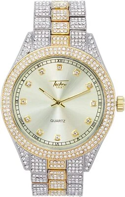 Reloj Hombre Completamente Helado Bling Rapero Simular Diamante Oro Plata Cadera Lujo 2 Tonos Foto 1 de 4
