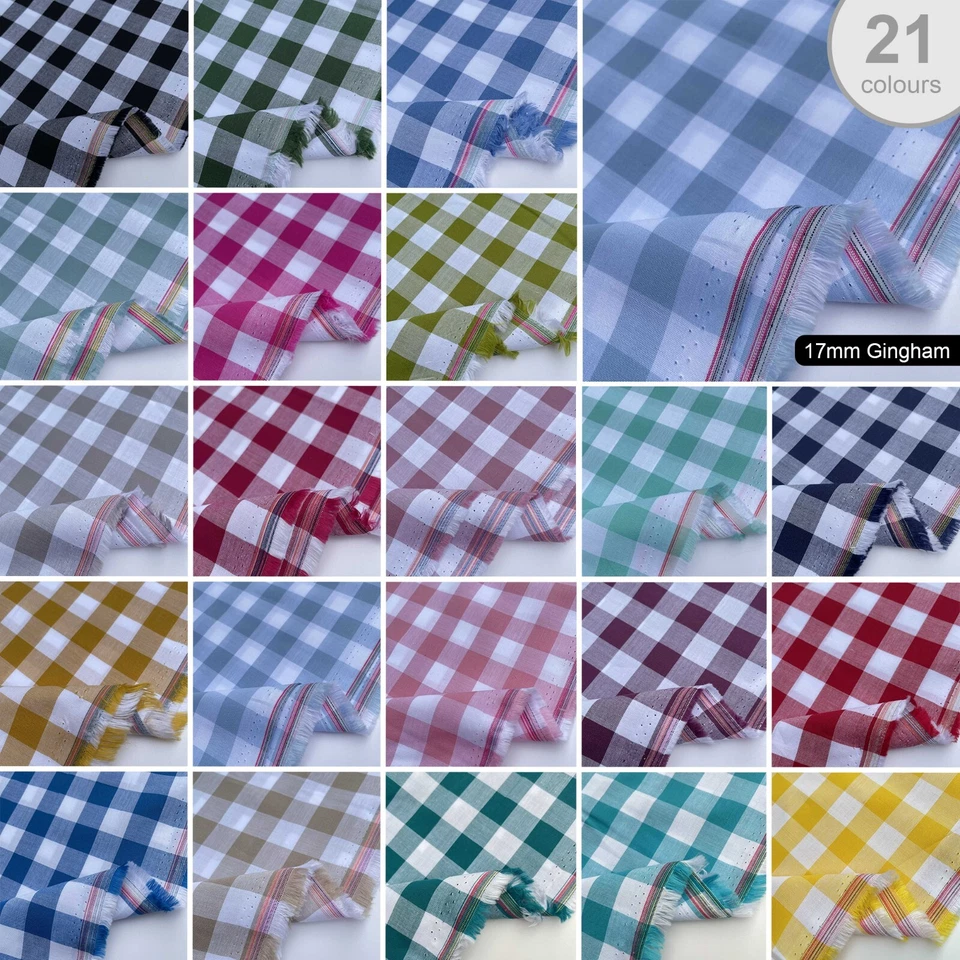 100% Yarn Dyed Cotton Fabric John Louden 17mm Gingham Check Squares 144cm Wide - Image 1 of 1