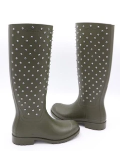 Botas de lluvia YSL Yves Saint Laurent Festival 25 tachonadas cristal verde goma 6 36 - Imagen 1 de 9