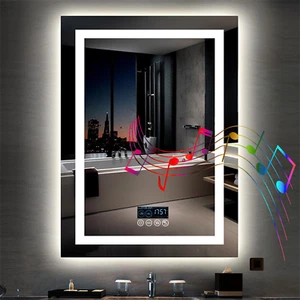 80/90cm H LED Badspiegel mit Bluetooth Wandspiegel, Entnebeln,Uhr, Wetterstation - Bild 1 von 18