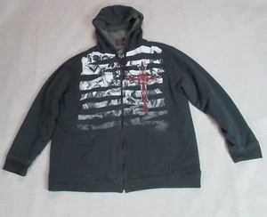Felpa con cappuccio vintage Y2K MMA Elite uomo XL nera teschio tribale sherpa foderata emo skater - Foto 1 di 9