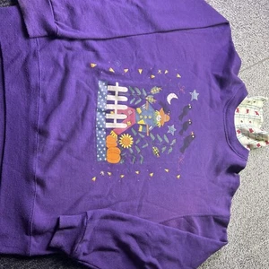 Vintage Halloween Pullover Damen Large Sweatshirt Rollkragen Krähe Vogelscheuche Bi " - Bild 1 von 5