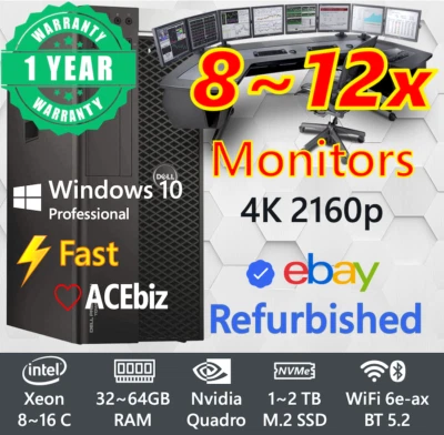 Dell Trading Computer up to 8~12x Monitor Xeon 8~16 Core SSD 4TB Windows 10 pro - Image 1 of 3