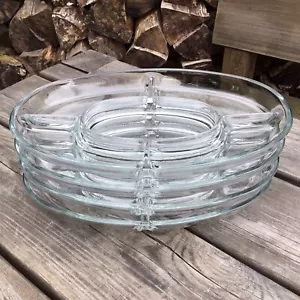 4 Vintage French Glass Divided Sectional Hors D’oeuvres Nibbles Serving Plates - Picture 1 of 8