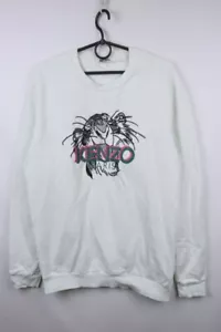 Kenzo White Cotton Long Sleeve Crew Neck Pullover Ribbed Cuff Sweatshirt L - Picture 1 of 15