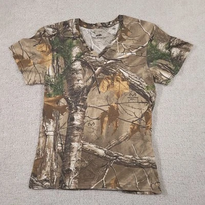 Field & Stream Real Tree Camouflage T Shirt Women's Small Outdoors V-Neck - Image 1 of 4