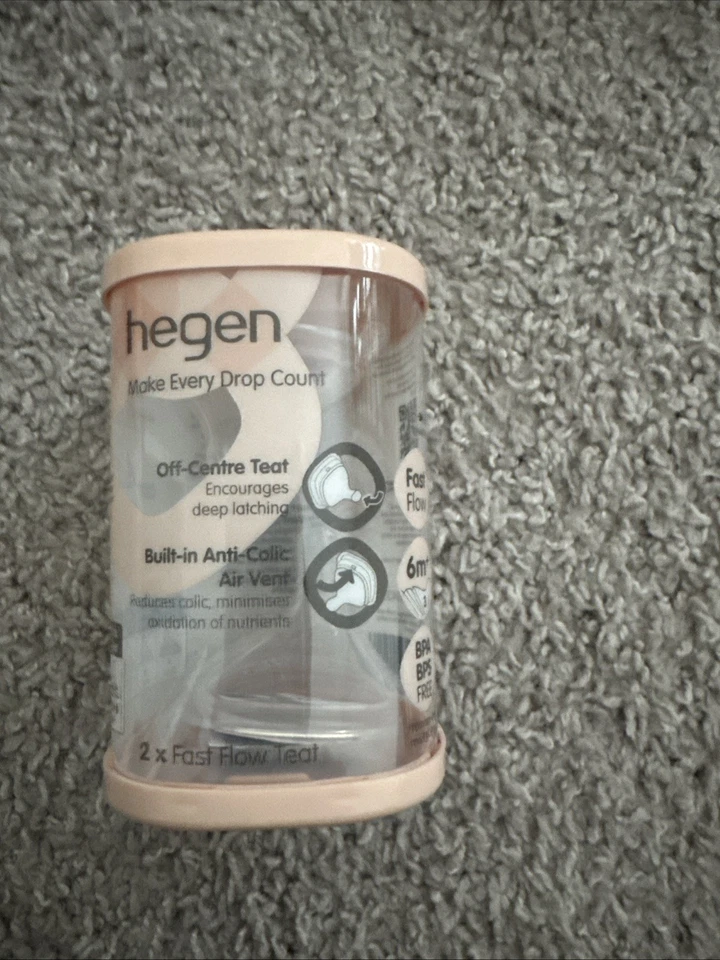 HEGEN Brustähnlicher Sauger 2 Fast Flow Sauger Brustwarzen Anti Koliken Lüftung Neu in Verpackung - Bild 1 von 1