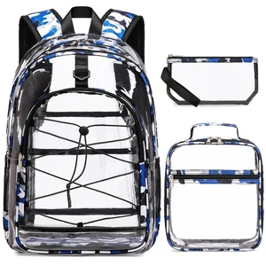 Clear Backpack for Boys, 3PCS Cool Boys Backpack Set with Lunch Bag Pencil Ca... - Picture 1 of 7