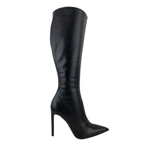 CQ COUTURE CUSTOM KNEE HIGH POINTY 10CM BOOTS STIEFEL STIEFEL LEATHER BLACK 43 - Bild 1 von 4