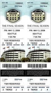 5/2/08 Mariners Yankees FULL TICKET X2 STILL ATTACHED Season Ticket Holders - Picture 1 of 2