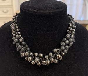 Vintage Lia Sophia Silver Black Cluster Beaded Choker Collar Statement Necklace - Picture 1 of 3