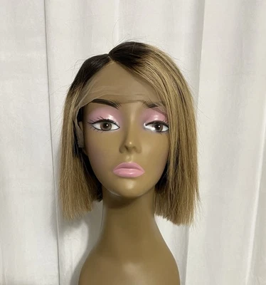 "Peluca Ombre Rubia Miel Encaje Frontal Parte T Cabello Humano Bob 1B/27 Pegamento Menos 8"" Peluca" Foto 1 de 4