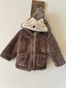 Zara Baby Unisex Size 2-3 Years Brown Faux Fur Zip Front Jacket Hooded Pockets - Picture 1 of 5