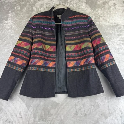 Chaqueta boho Coldwater Creek con cuentas para mujer 12 negra abierta blazer años 90 funky (1348) Foto 1 de 4