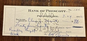 Banco de Prescott Prescott Ark. Cheque cancelado con fecha 24/03/1932 - Imagen 1 de 2