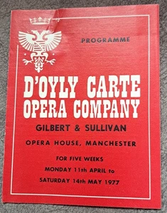 D`Oyly Carte Flyer 1977 Gilbert & Sullivan Opera House Manchester Theatre - Imagen 1 de 5