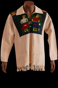 Vintage Handmade Pullover Jacke Mexican Woven Tribal Motiv Unisex - Bild 1 von 5