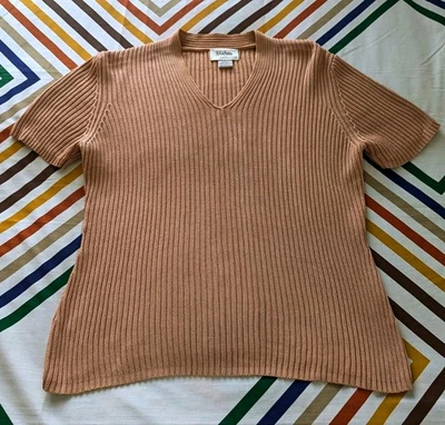 Blusa para mujer grande 100 % seda exclusiva de Neiman Marcus tejida elástica rosa salmón Foto 1 de 4