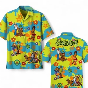NUEVO Scooby Doo Mystery Machine Botón Abajo Manga Corta Camisa Hawaiana Adulto XL - Imagen 1 de 8