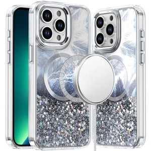 Per iPhone 13 Pro Max 6,7 pollici custodia piume fuse glitter con cerchio magnetico - Foto 1 di 17