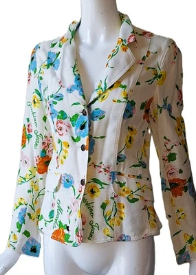 Moschino джинсы Blazer цветочный цветочный на белый 3 логотип кнопка sz 6 Италия - Изображение 1 из 4