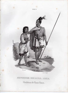 Impresión antigua Schinz de 1840: habitantes de la bahía de Houa-Houa maorí, etnografía - Imagen 1 de 2