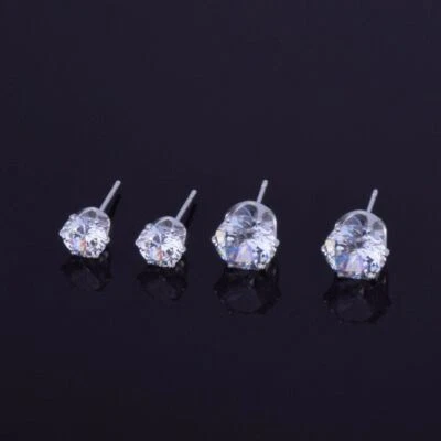 6mm / 8mm 3A CZ Round Stud Iced Push Back Hip Hop Classic Luxury Plated Earrings - Image 1 of 4