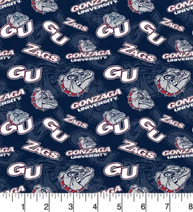Gonzaga Bulldogs Cotton Fabric with Tone on Tone Print-Sold by the Yard-Sykel - Picture 1 of 1