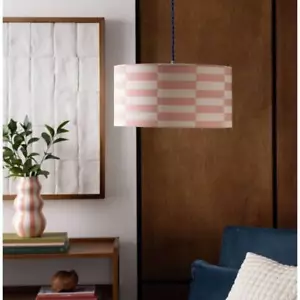 Habitat Pink White Checkered Drum Lampshade 35cm Damaged Dents Creases Easy Fit - Picture 1 of 10