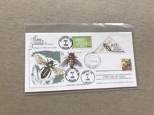 US 1998 Triple FDC +Honey Bees #3243 +3351 + Mongolia Franking +HH Perfin O/P? - Picture 1 of 1