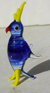 Cockatiel Bird Figurine Blue Yellow Miniature Art Blown Glass Murano Bird Figure - Picture 1 of 1