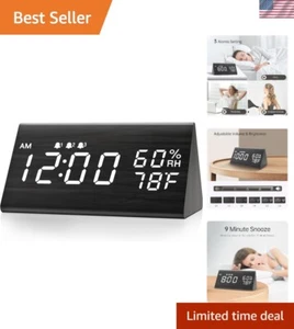 Elegant Corded Wooden Clock with 3 Alarms and Temperature Display - Perfect Gift - Picture 1 of 9