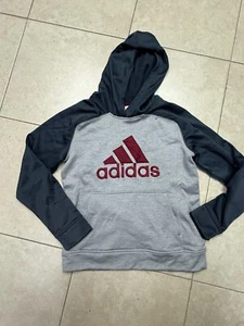 NWOT adidas Boys Fleece Hoodie Pocket Size XL(18-20) Gray/Red - Picture 1 of 6
