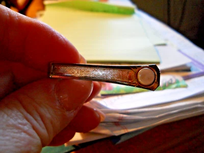 Men's Art Deco Vintage Brushed Goldtone with Pearl Tie Clip - Image 1 of 3