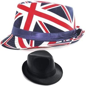Cappelli Trilby da uomo UK unisex Union Jack bandiera UK nero brevettato cappello Trilby da uomo - Foto 1 di 7