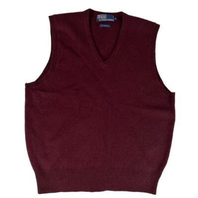 Colete Suéter Vintage Ralph Lauren POLO Lã de Cordeiro Decote V Marrom Masculino GRANDE - Imagem 1 de 4