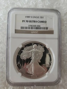 1989 S 1oz .999 FINE SILVER AMERICAN EAGLE DOLLAR S$1 NGC PF 70 ULTRA CAMEO - Picture 1 of 4