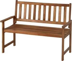 Patio Bench Natural Wooden with Armrests Sturdy Acacia Wood Front Porch Chair - Picture 1 of 8